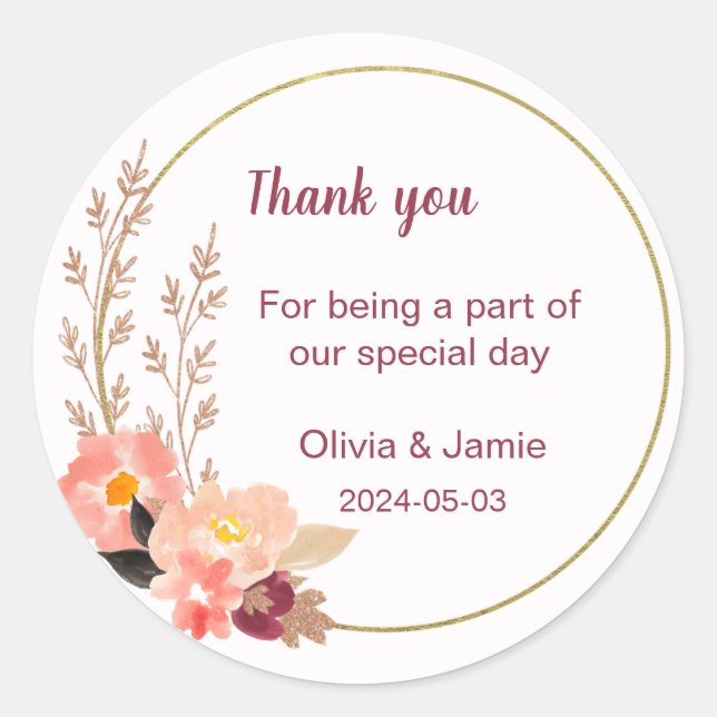 Custom Branded Peach Cute Classic Round Sticker (Front)