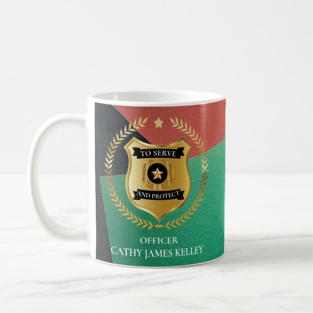 Custom Branded Police Officer Shield Personalized  Coffee Mug (Left)