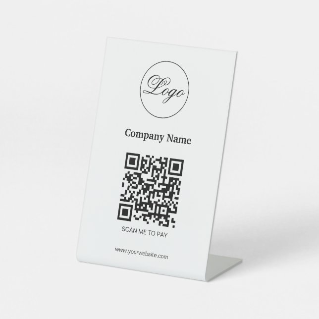 Custom Branded QR Code Payment Business Logo White Pedestal Sign (Front)