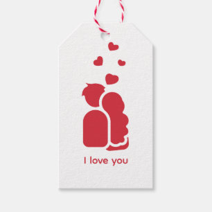 Custom Branded Red White Simple Couple and Heart Gift Tags