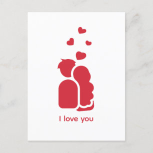 Custom Branded Red White Simple Couple and Heart  Holiday Postcard