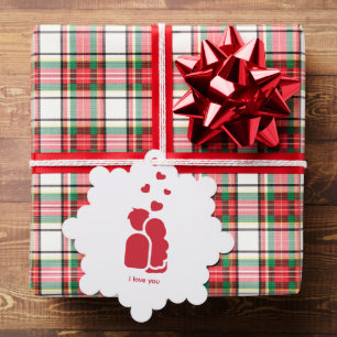 Custom Branded Red White Simple Couple and Heart Ornament Card