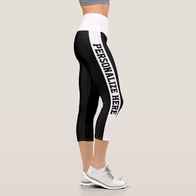 Custom Branded Striped Capri Black & White Legging (Right)