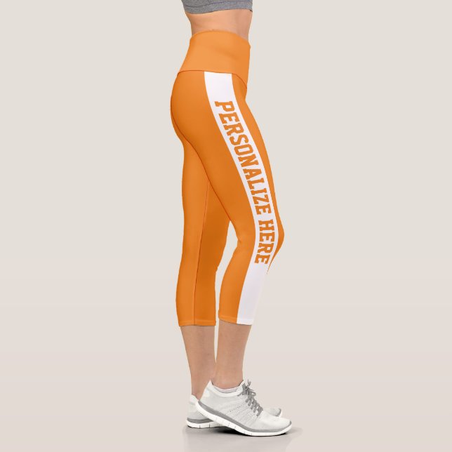 Custom Branded Striped Capri Dark Orange Leggings (Right)