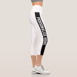 Custom Branded Striped Capri White & Black Legging