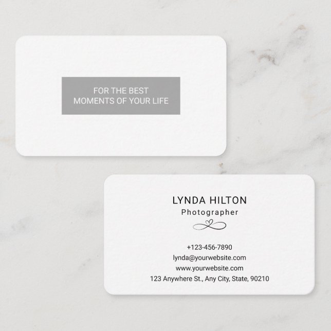Custom Branded Wedding Photography White  Business Card (Front/Back)