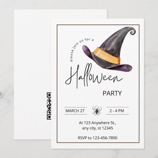 Custom Branded White & Black Halloween Party Invitation (Front/Back)