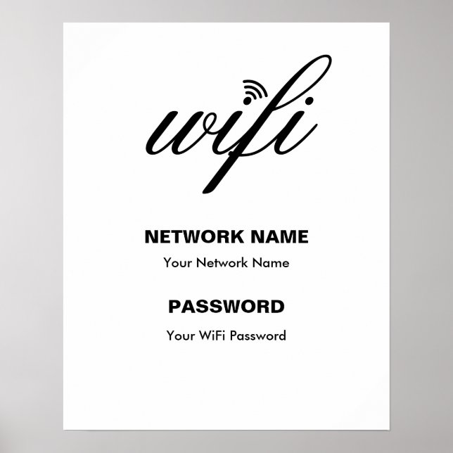 Custom Branded Wi-Fi details and Password White Poster (Front)