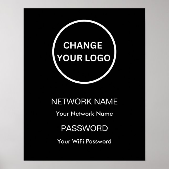 Custom Branded Wifi Network and Password Black Poster (Front)