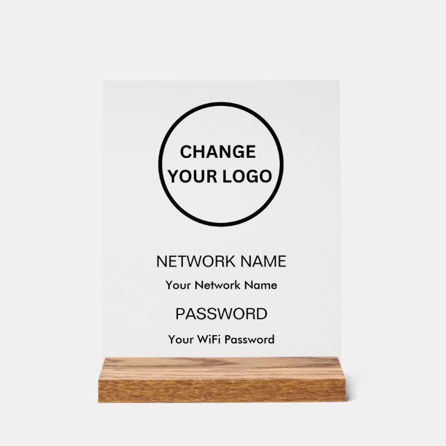Custom Branded Wifi Network and Password White Acrylic Sign (Front)