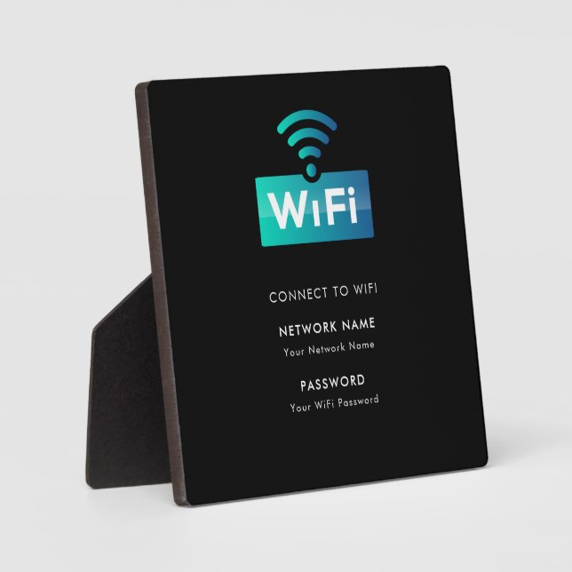 Custom Branded Wifi Network Connect Modern Black Plaque (Front)