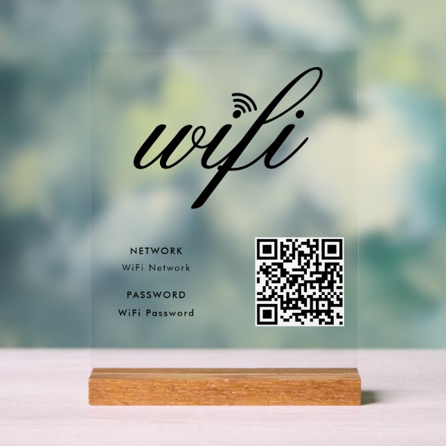 Custom Branded Wifi Network QR Code White Acrylic Sign (Neutral)
