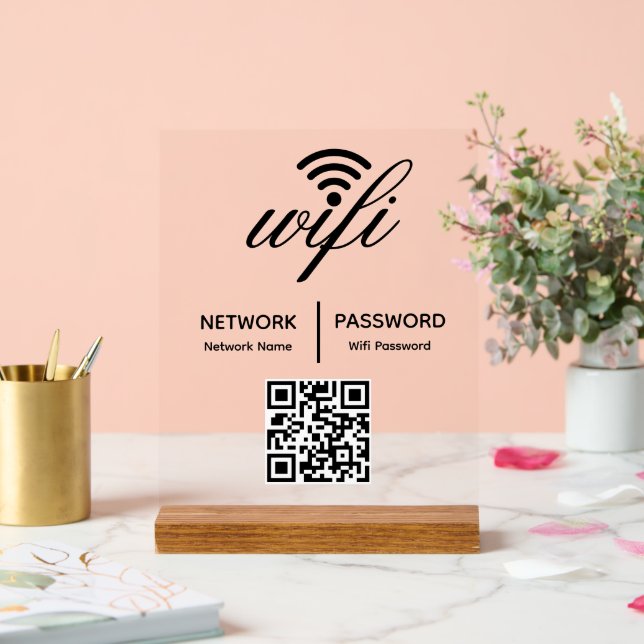 Custom Branded Wifi Password Personalized QR Code Acrylic Sign (Wedding)