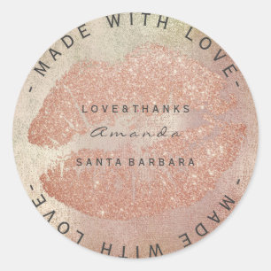 Custom Branding Thanks Kiss Rose Gold Lips Skin Classic Round Sticker