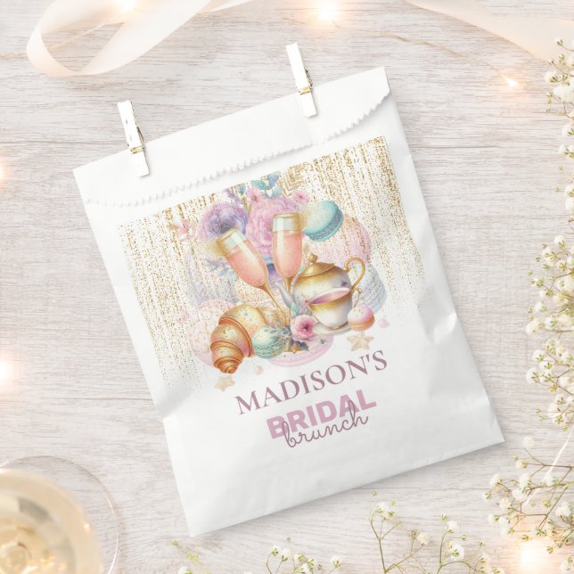 Custom Bridal Brunch Pink & Gold glitter Favour Bag (Clipped)