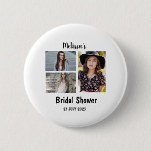 Custom Bridal  Shower 3 Photo Collage 2 Inch Round Button