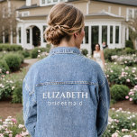 Custom Bridal Shower Bachelorette Party Minimalist Denim Jacket<br><div class="desc">Introducing our "Custom Bridal Shower Bachelorette Party Minimalist Denim Jacket, " the perfect gift for your bridal party to show your appreciation and celebrate the upcoming wedding. This personalized bridesmaid gift is a trendy and thoughtful way to express your gratitude to your bridesmaids, maid of honour, and matron of honour....</div>