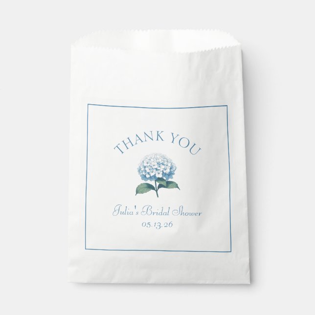 Custom Bridal Shower Blue Hydrangea Thank You Favour Bag (Front)
