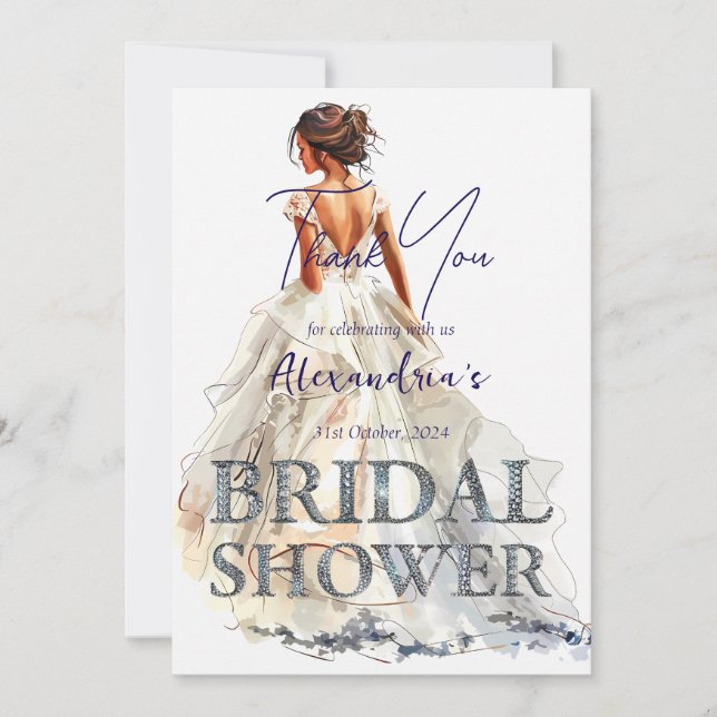 Custom Bridal Shower Bride in white Thank You Card (Front)