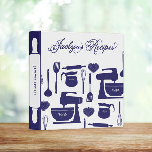 Custom Bridal Shower Bride's Recipes Navy Blue Binder