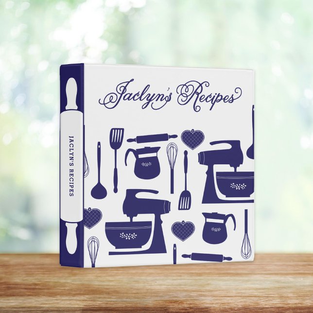 Custom Bridal Shower Bride's Recipes Navy Blue Binder (Creator Uploaded)