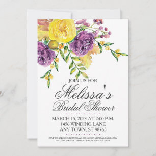 Custom Bridal Shower Invite, Purple and Yellow Invitation