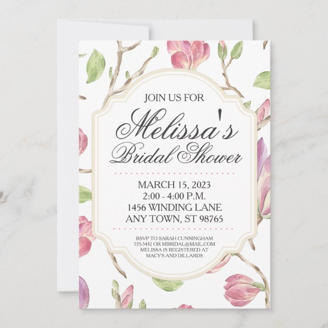 Custom Bridal Shower Invite, Watercolor Floral  Invitation (Front)