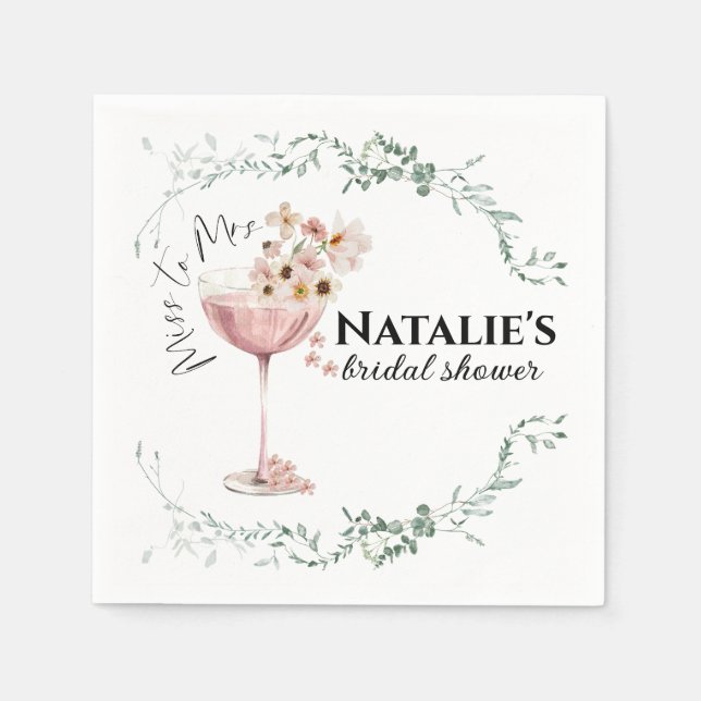 Custom Bridal Shower Napkins Petals and Prosecco  (Front)