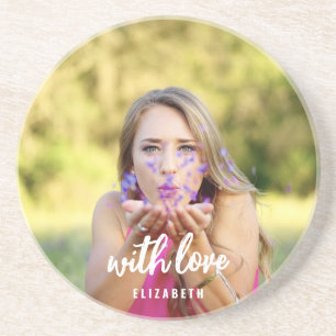 Custom Bridal Shower Photo Simple Modern Bold Text Coaster
