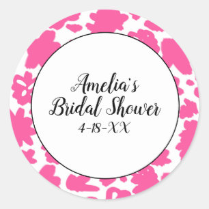 Custom Bridal Shower Pink Flower Classic Round Sticker