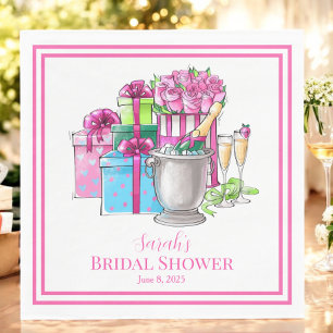 Custom Bridal Shower Pink Green Gifts Champagne  Napkin
