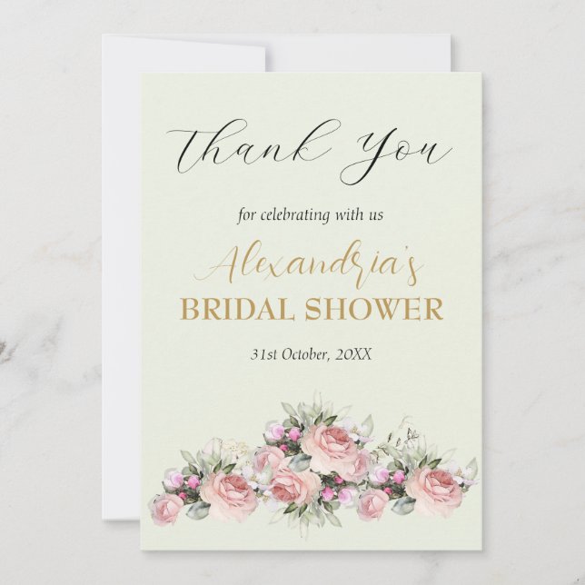 Custom Bridal Shower Roses Thank you Card (Front)