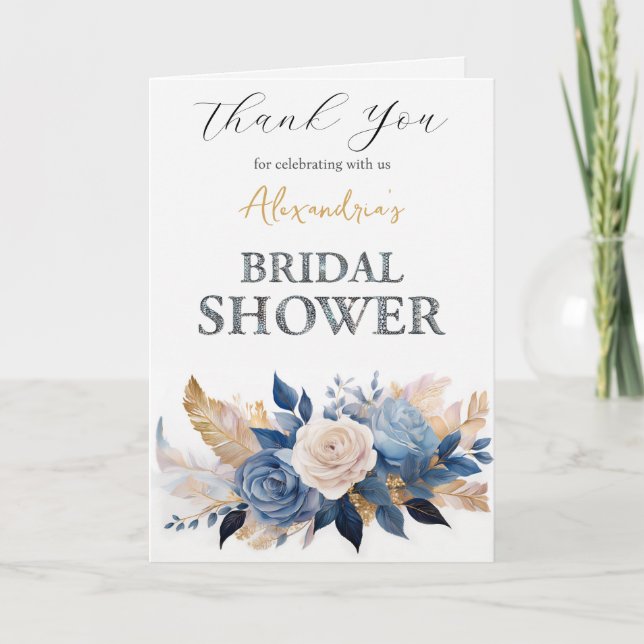 Custom Bridal Shower Roses Thank you Card (Front)