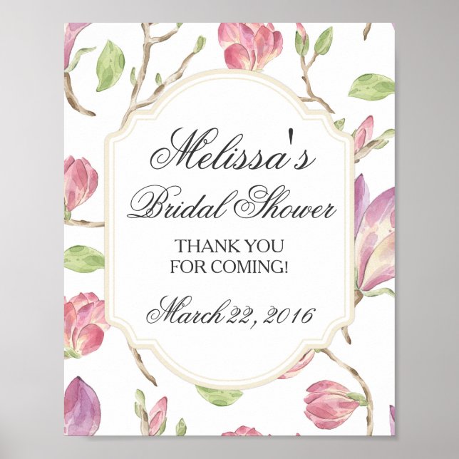 Custom Bridal Shower Sign, Watercolor Floral Poster (Front)