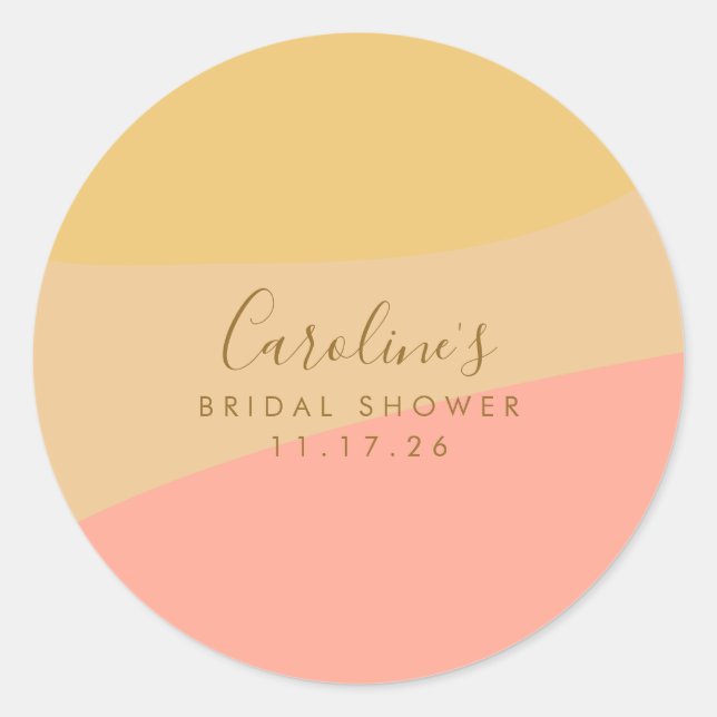 Custom Bridal Shower Soft Pink Yellow Pastel Boho Classic Round Sticker (Front)