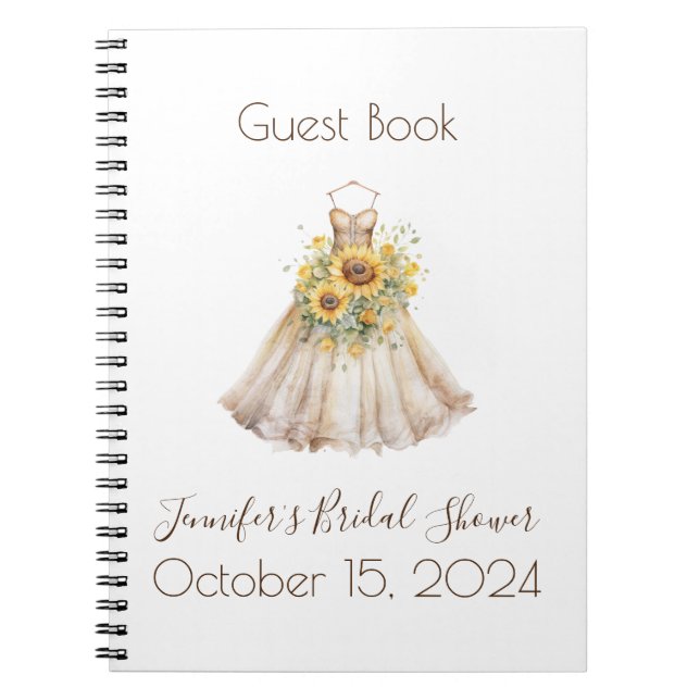 Custom Bridal Shower Sunflower Dress Guestbook Notebook (Front)