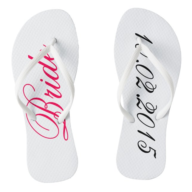 Custom Bride add your own wedding date shower gift Flip Flops (Footbed)
