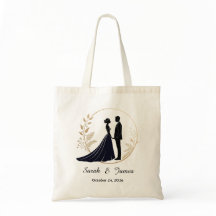 Custom Bride and Groom Silhouette Canvas Tote Bag