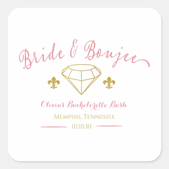 Custom Bride Boujee Diamond Bachelorette Party Square Sticker (Front)