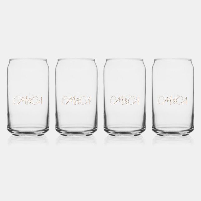 Custom Bride & Groom's Initials Thank you Can Glass (Front)