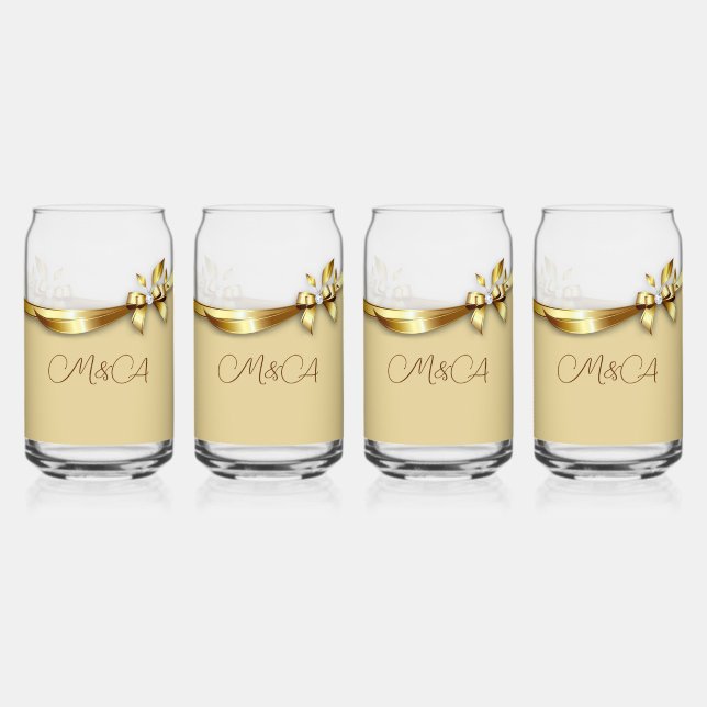 Custom Bride & Groom's Initials Thank you Can Glass (Front)