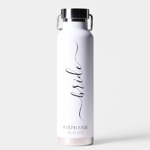 Custom Bride Name Black Modern Script  Water Bottle