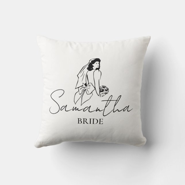 Custom Bride Name Gift Throw Pillow (Back)