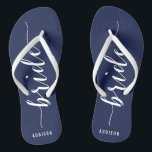 Custom Bride Navy Blue Wedding Party Flip Flops<br><div class="desc">Custom Bride simple navy blue wedding party flip flops with slim straps and customizable text - you can add Bride's name</div>