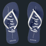 Custom Bride Navy Blue Wedding Party Flip Flops<br><div class="desc">Custom Bride simple navy blue wedding party flip flops with slim straps and customizable text - you can add Bride's name</div>