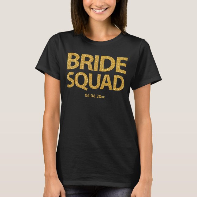 Custom Bride Squad Golden Sequins Black Tank Top (Front)
