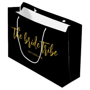 Custom Bride Tribe Gold Black Wedding Large Gift Bag