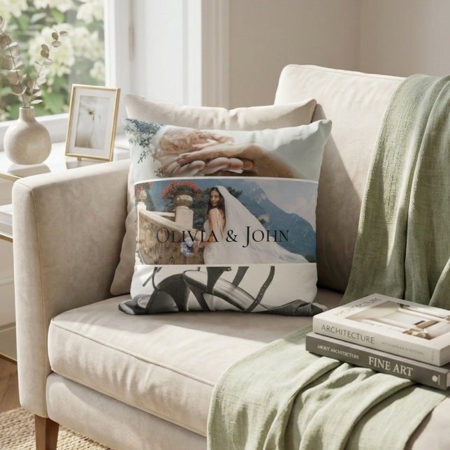 Custom Bride Wedding Photo Collage  Throw Pillow (Creator Uploaded)