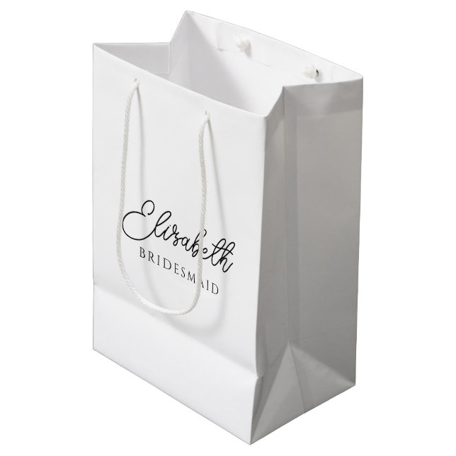 Custom Bridesmaid Handwritten Script Name Best Medium Gift Bag (Front Angled)