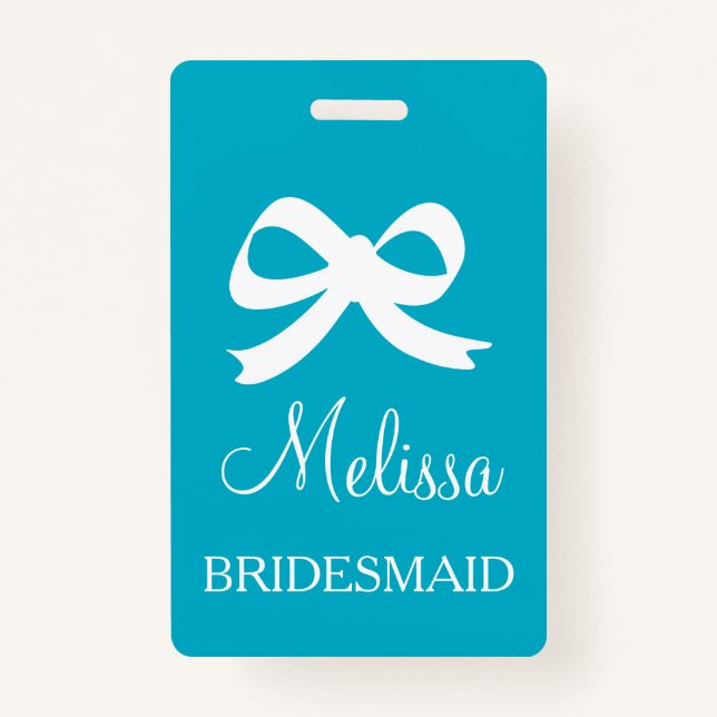 Custom bridesmaid name badges for wedding party (Front)